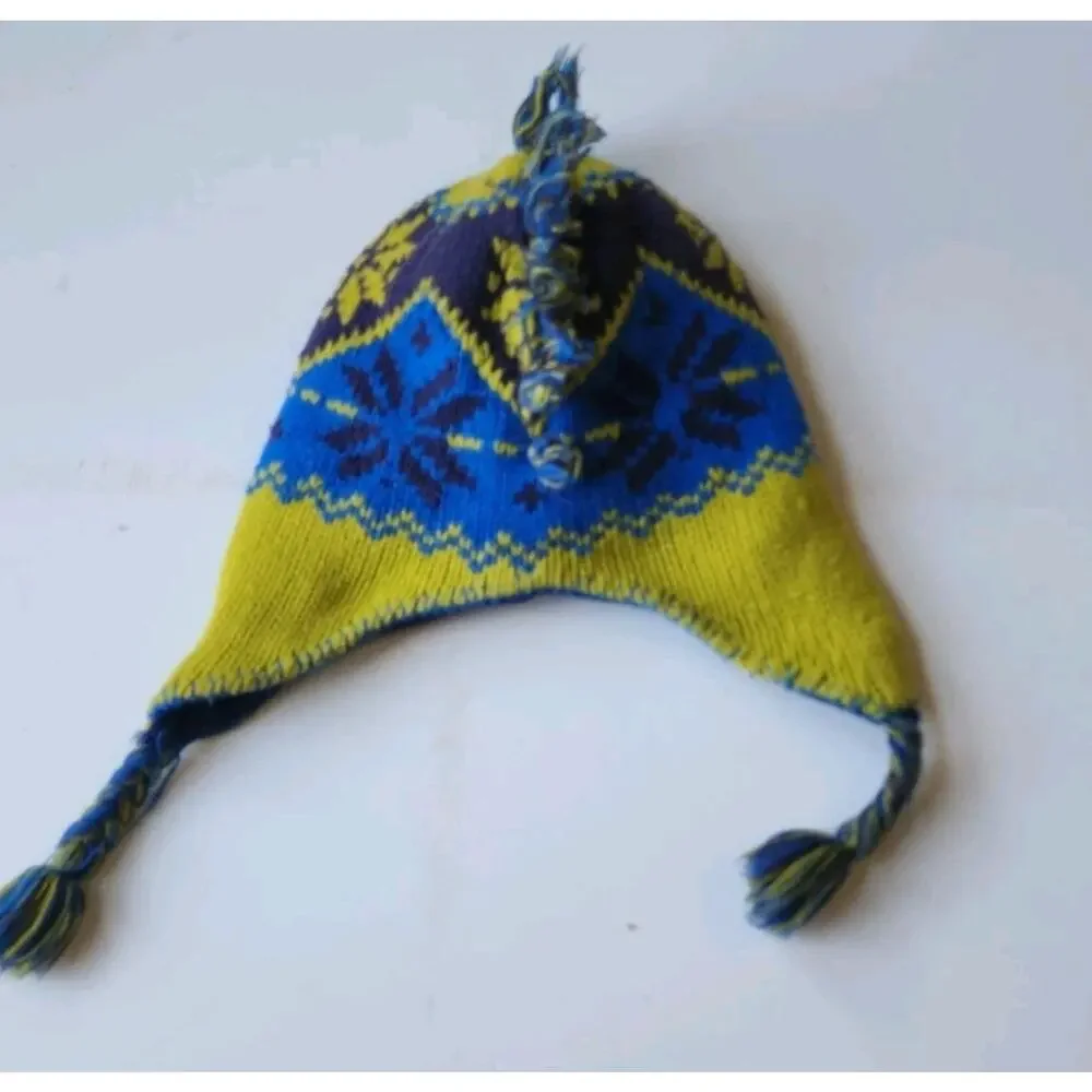 LL Bean Hat 284767 Mohawk Earflap Kids L Beanie Blue Lime Green Discontinued VNT